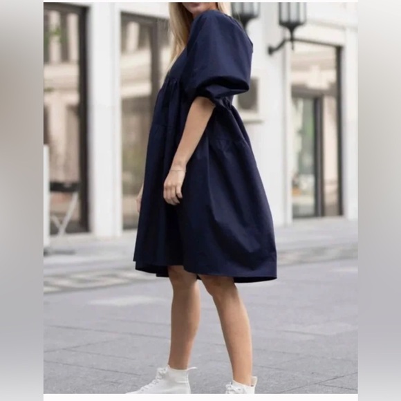 NWT $334 Monica Nera Black Cotton Mini Natasha Dress Puffer Sleeve Size Small - Picture 3 of 10